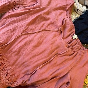 Pink Blouse with Lace Trim